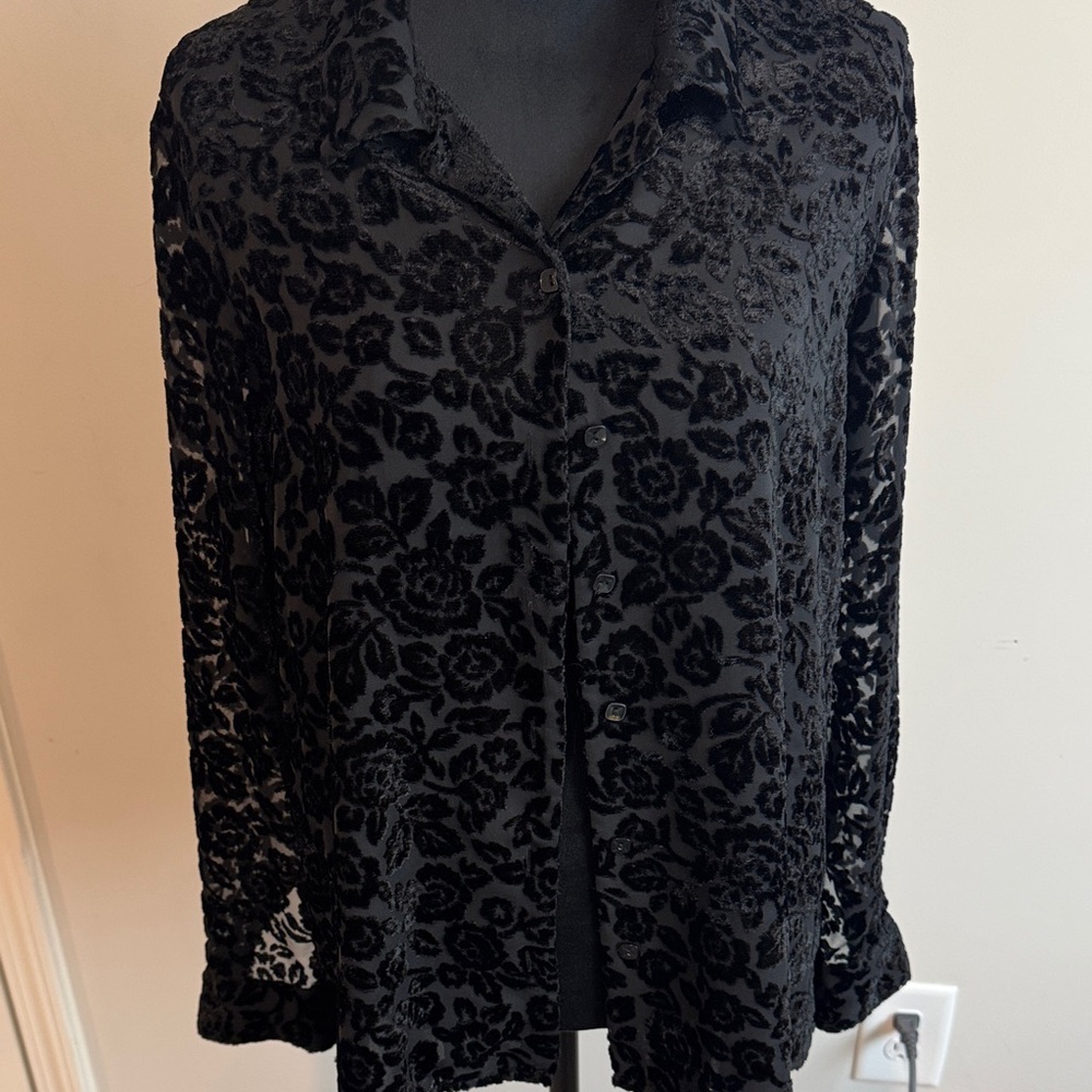 Charter Club Black Floral Button Down Shirt